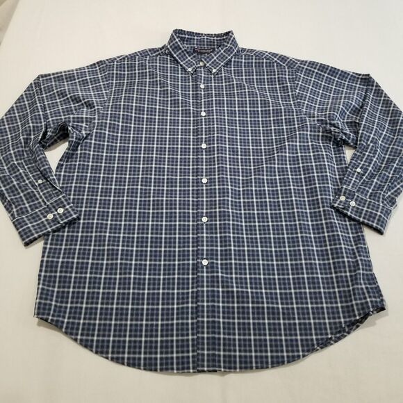 Roundtree & Yorke Shirt Mens XL Performance Plaid Blue Button Down Stretch - Picture 2 of 11
